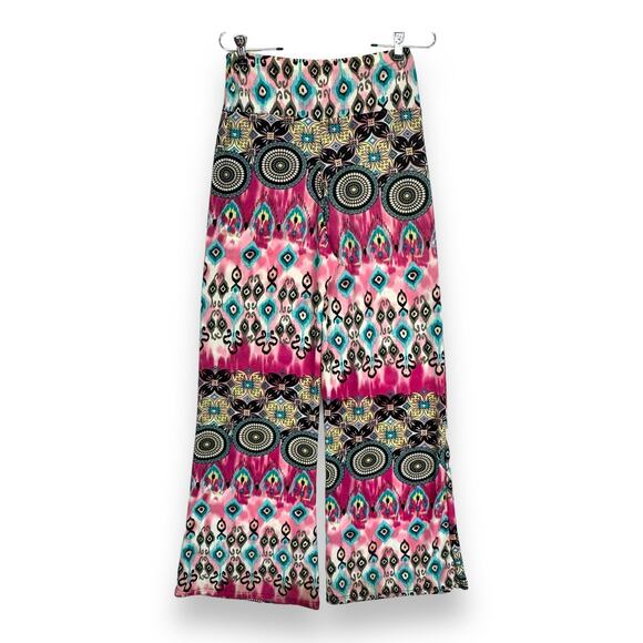 WinWin Wide Leg Palazzo Pants S/M Flowy Stretchy Pink Blue Artsy Hippie Boho - Picture 2 of 12